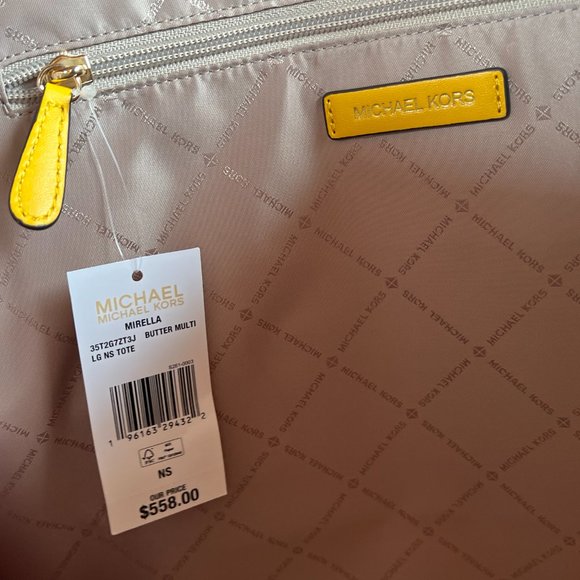 Michael Kors Mirella Large Center Stripe Logo Tote Bag MK Yellow Multi - Picture 9 of 10